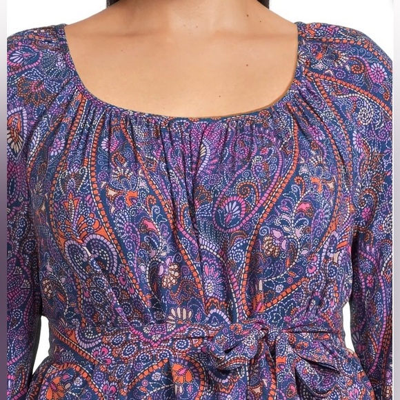 Terra & Sky Women's Boho Paisley  Shirred Mini Dress Plus Size 0X (14W) - Picture 3 of 14